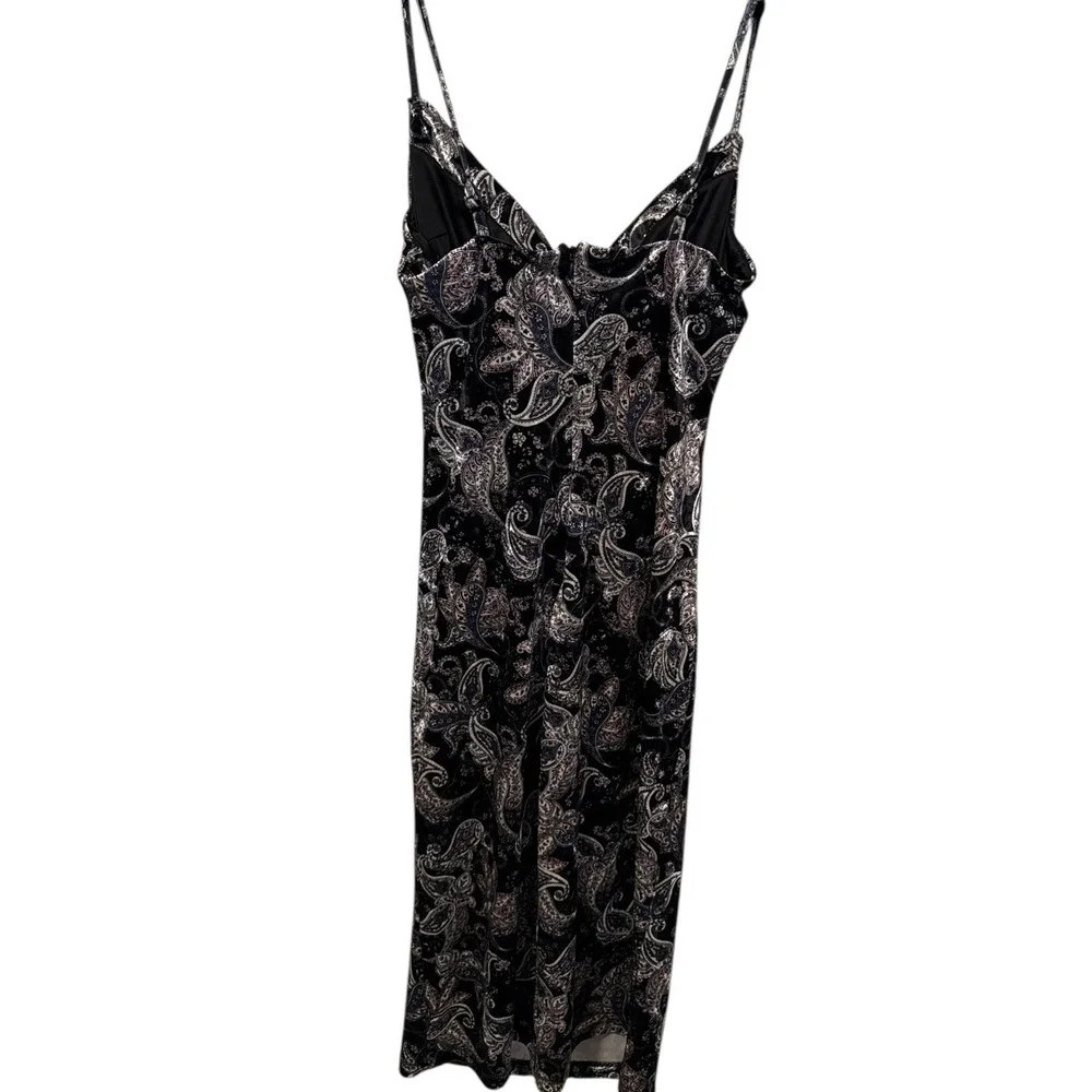 Laundry by Shelli‎ Segal Velvet Paisley Cowl Neck Sheath Dress Black Silver 8